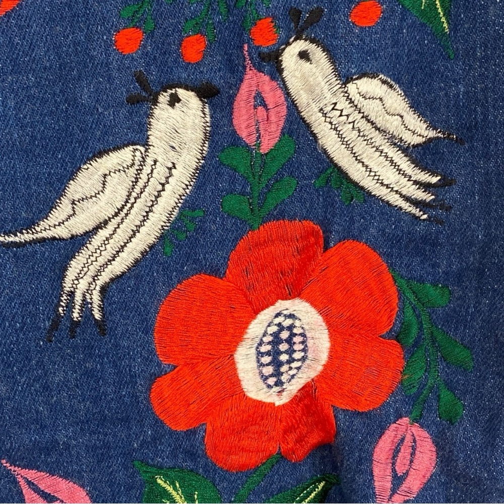 Vintage Natex Floral Embroidered Sanforized Cotton Denim Button Down Shirt Small - Picture 5 of 8